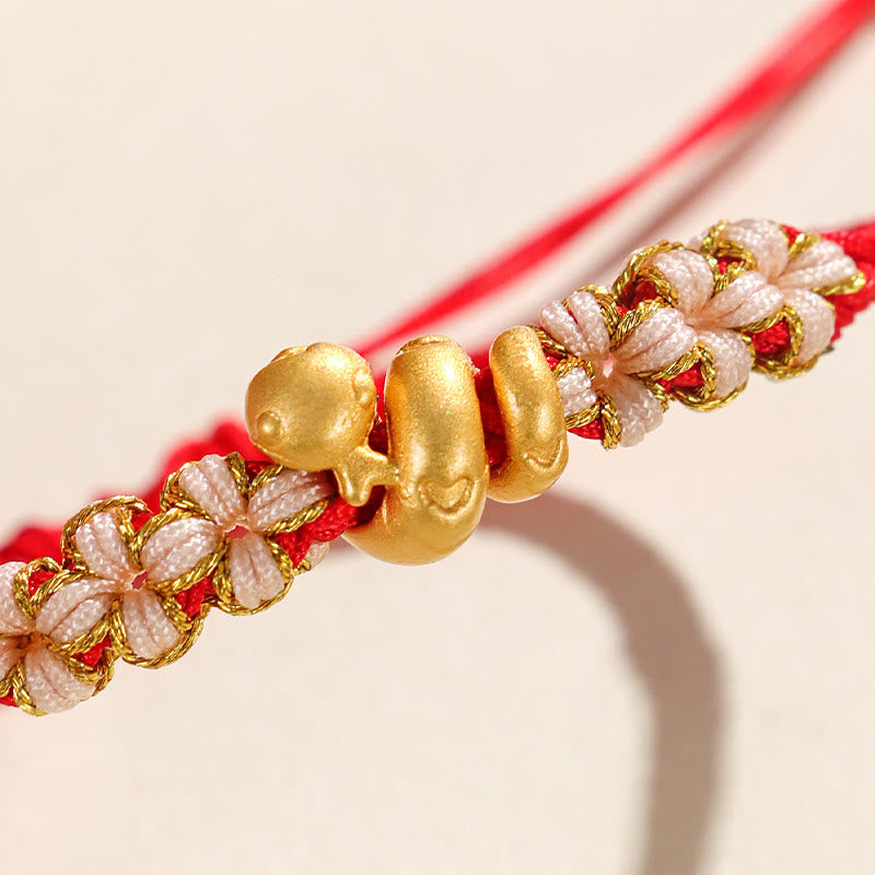 KarmaRipple's Handmade 999 Sterling Silver Year Of The Snake Red String Heart Peach Blossom Fortune Bracelet p9