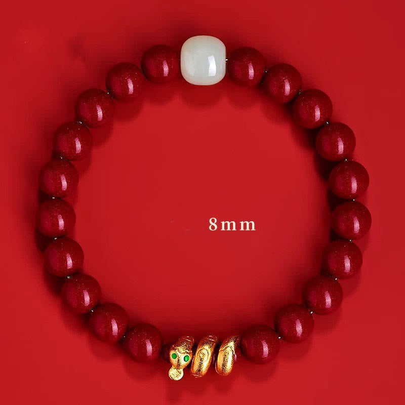 KarmaRipple's Cinnabar Bead Hetian Jade Year Of The Snake Blessing Bracelet p5