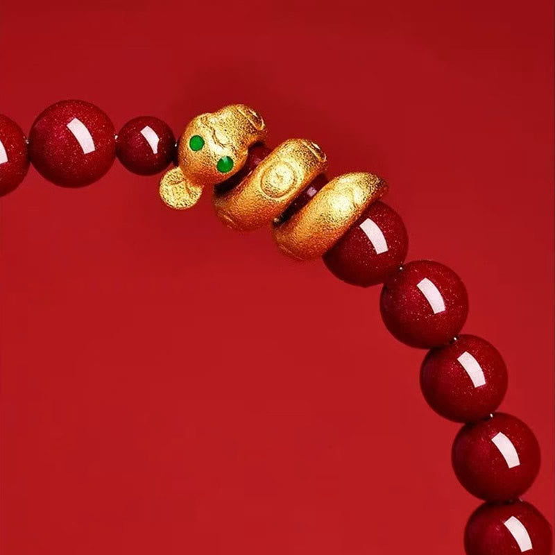 KarmaRipple's Cinnabar Bead Hetian Jade Year Of The Snake Blessing Bracelet p14