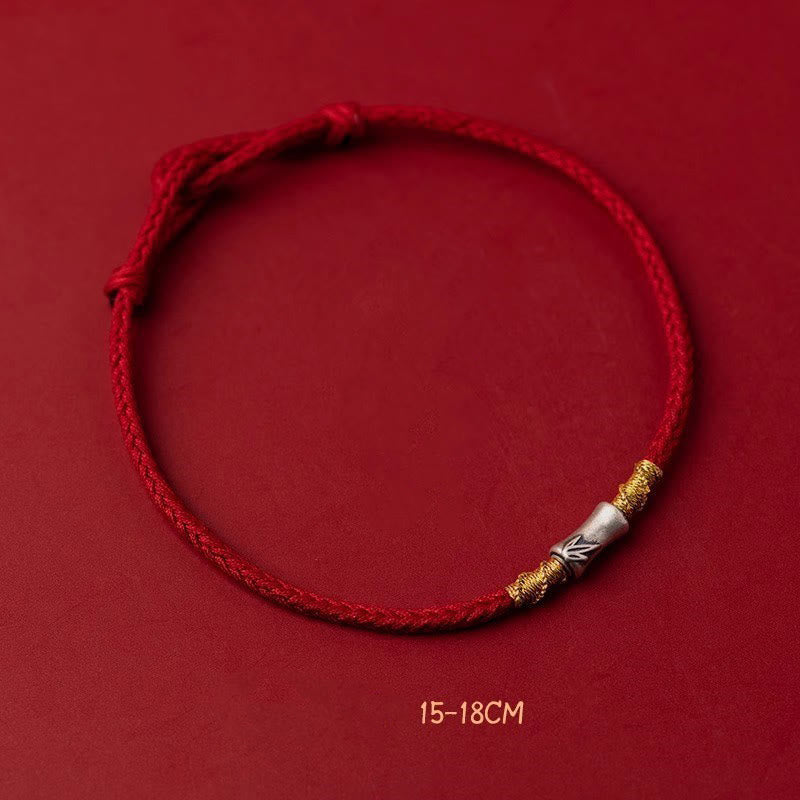 KarmaRipple's Handmade 925 Sterling Silver Bamboo Design Red String Fortune Woven Bracelet p1