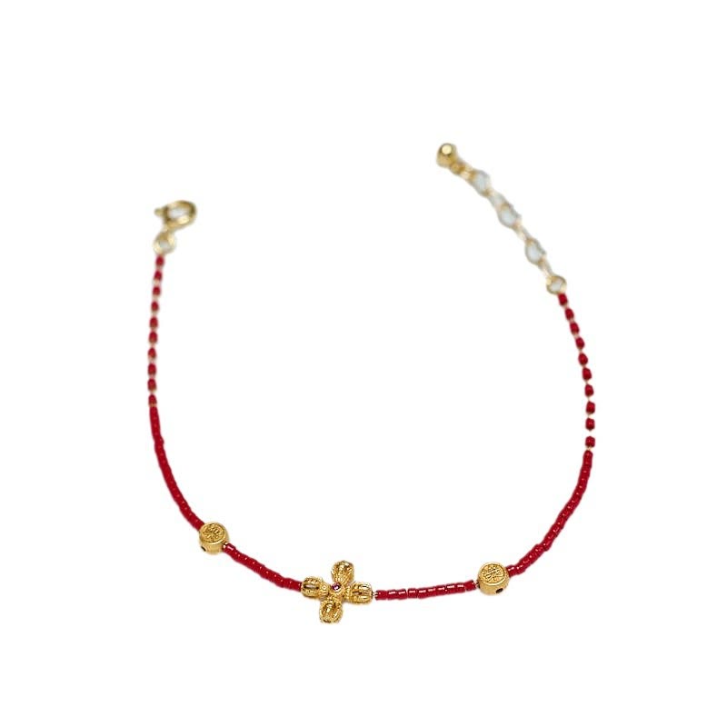 KarmaRipple's 24k Gold Plated 925 Sterling Silver Liuli Glass Bead PiXiu Four Leaf Clover Joy And Happiness Wealth Bracelet p10