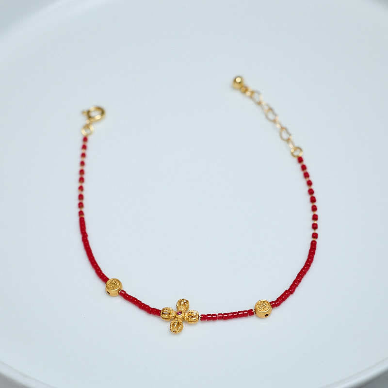 KarmaRipple's 24k Gold Plated 925 Sterling Silver Liuli Glass Bead PiXiu Four Leaf Clover Joy And Happiness Wealth Bracelet p3