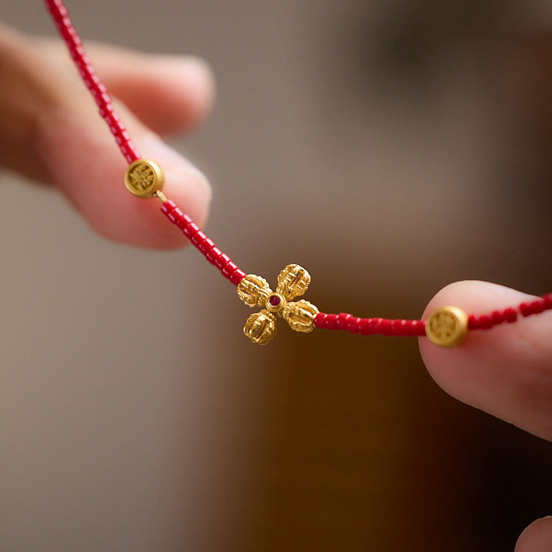 KarmaRipple's 24k Gold Plated 925 Sterling Silver Liuli Glass Bead PiXiu Four Leaf Clover Joy And Happiness Wealth Bracelet p9