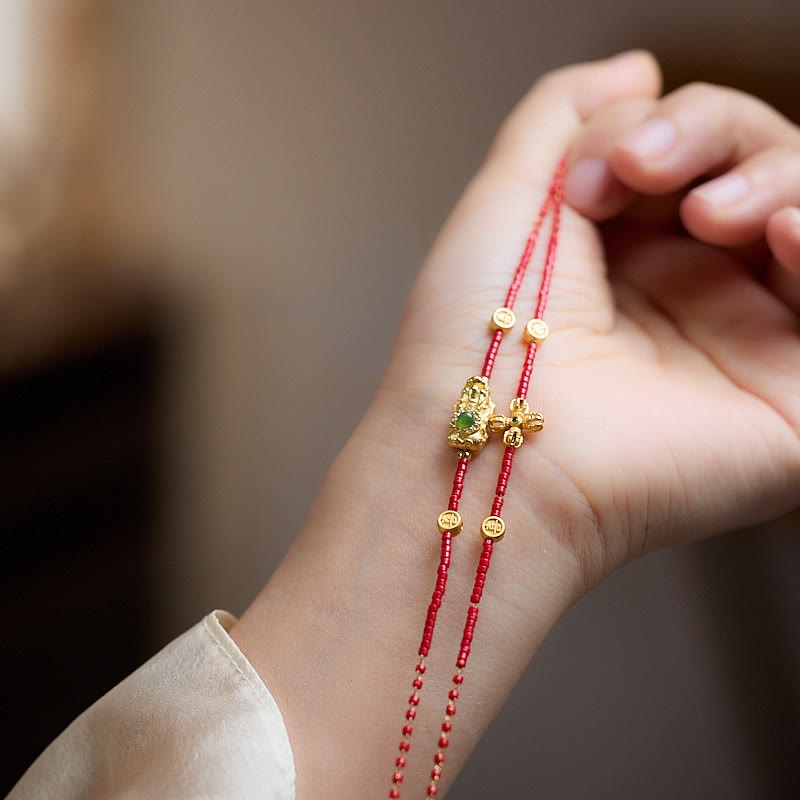 KarmaRipple's 24k Gold Plated 925 Sterling Silver Liuli Glass Bead PiXiu Four Leaf Clover Joy And Happiness Wealth Bracelet p12
