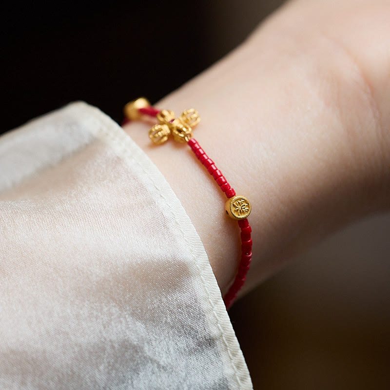 KarmaRipple's 24k Gold Plated 925 Sterling Silver Liuli Glass Bead PiXiu Four Leaf Clover Joy And Happiness Wealth Bracelet p4