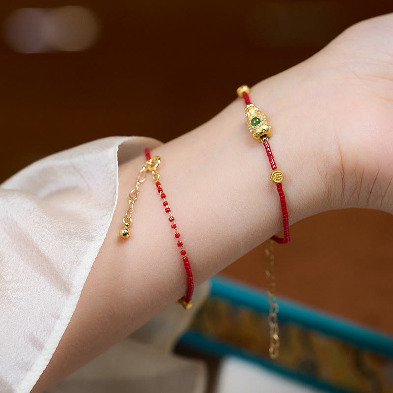 KarmaRipple's 24k Gold Plated 925 Sterling Silver Liuli Glass Bead PiXiu Four Leaf Clover Joy And Happiness Wealth Bracelet p13