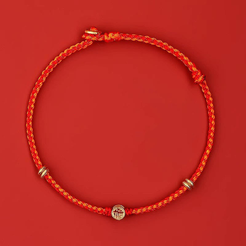 KarmaRipple's Handmade Woven Red String 925 Sterling Silver Fu Character Fortune Bracelet p2