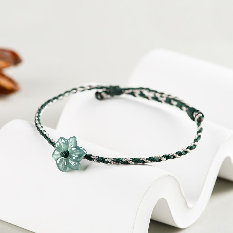 KarmaRipple's Handmade Green String Jade Orchid Woven Prosperity Bracelet p5