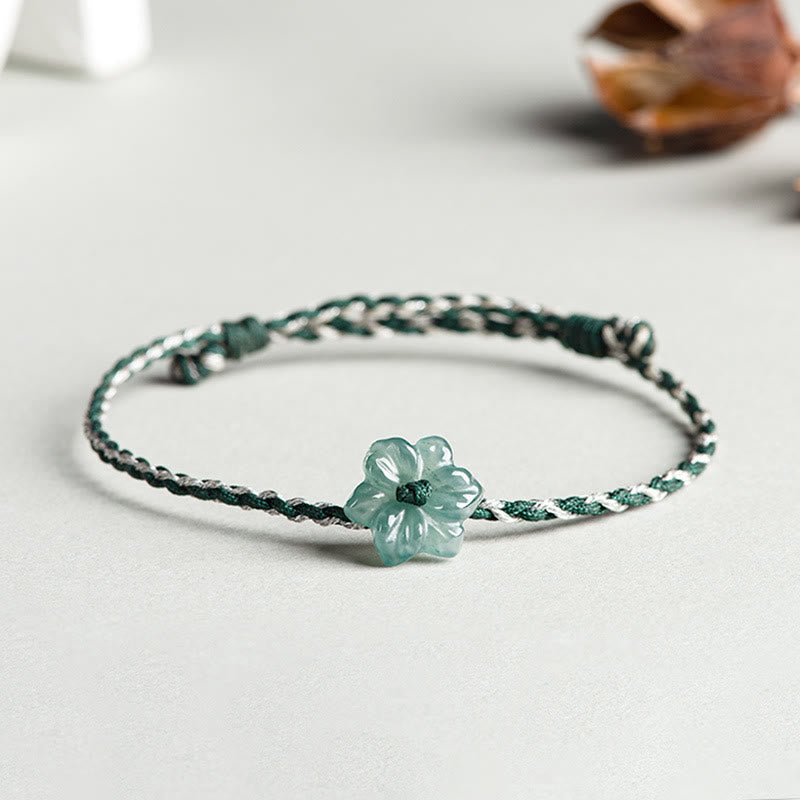 KarmaRipple's Handmade Green String Jade Orchid Woven Prosperity Bracelet p1