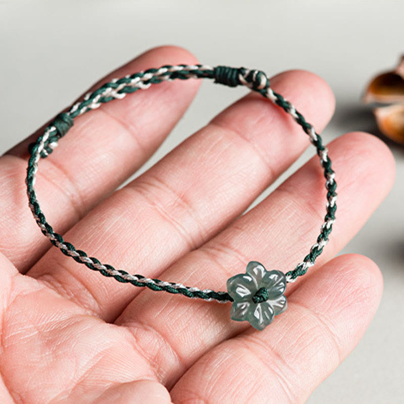 KarmaRipple's Handmade Green String Jade Orchid Woven Prosperity Bracelet p9