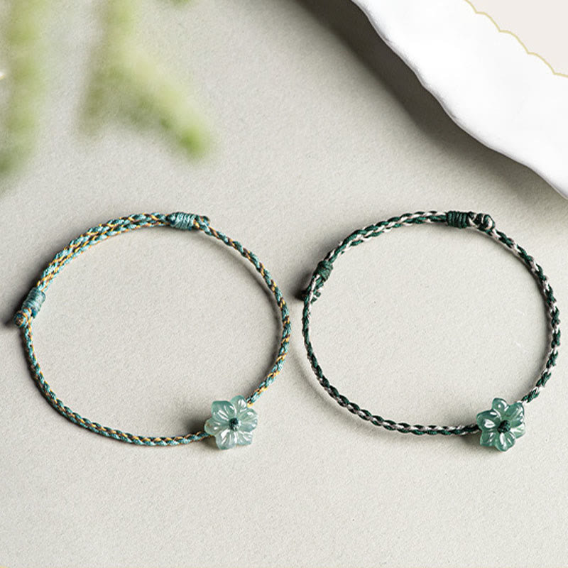 KarmaRipple's Handmade Green String Jade Orchid Woven Prosperity Bracelet p4
