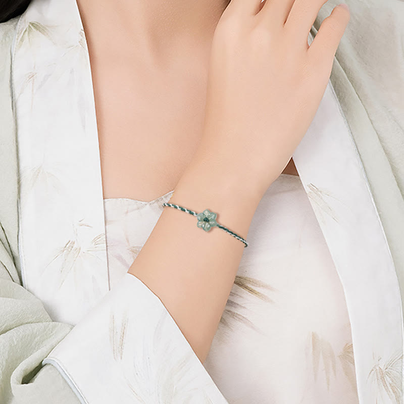 KarmaRipple's Handmade Green String Jade Orchid Woven Prosperity Bracelet p10