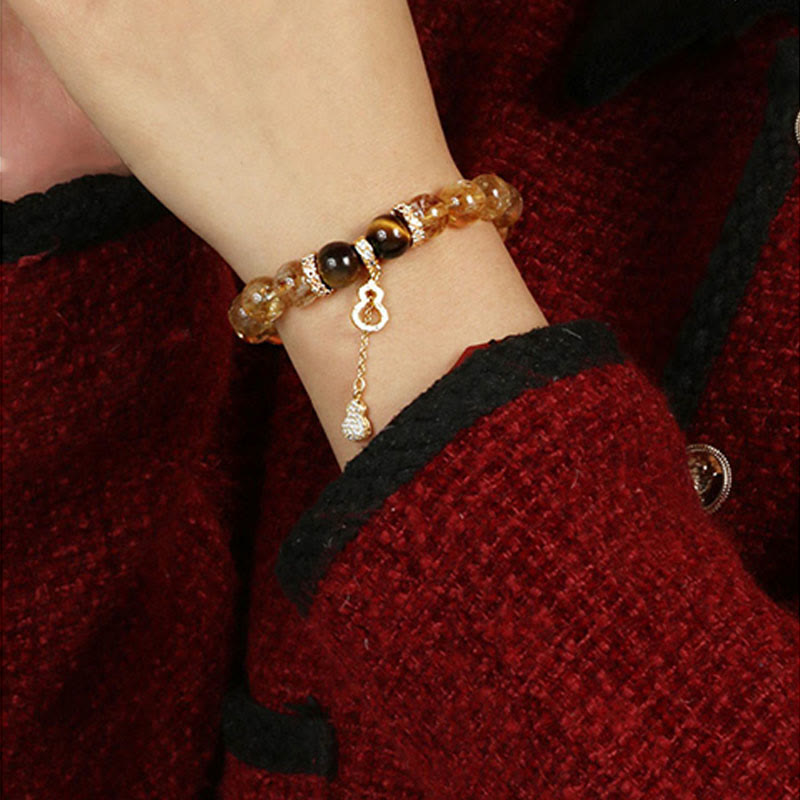KarmaRipple's Authentic Tiger Eye Citrine Beadwork Fortune Gourd Strength Bracelet p5