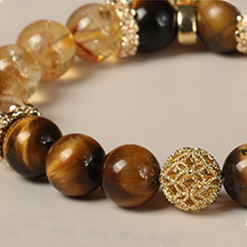 KarmaRipple's Authentic Tiger Eye Citrine Beadwork Fortune Gourd Strength Bracelet p12