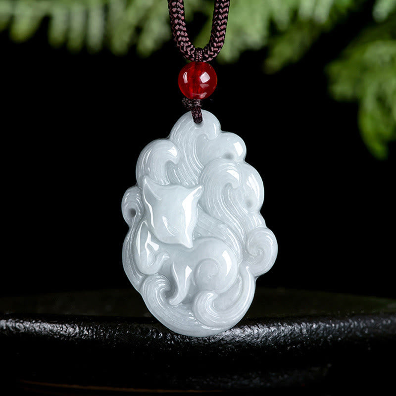 KarmaRipple's Authentic Jade Nine Tailed Fox Fortune Pendant Necklace p1
