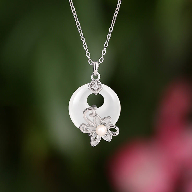 KarmaRipple's Chalcedony Peace Buckle 999 Sterling Silver Lotus Positive Pendant Necklace p1