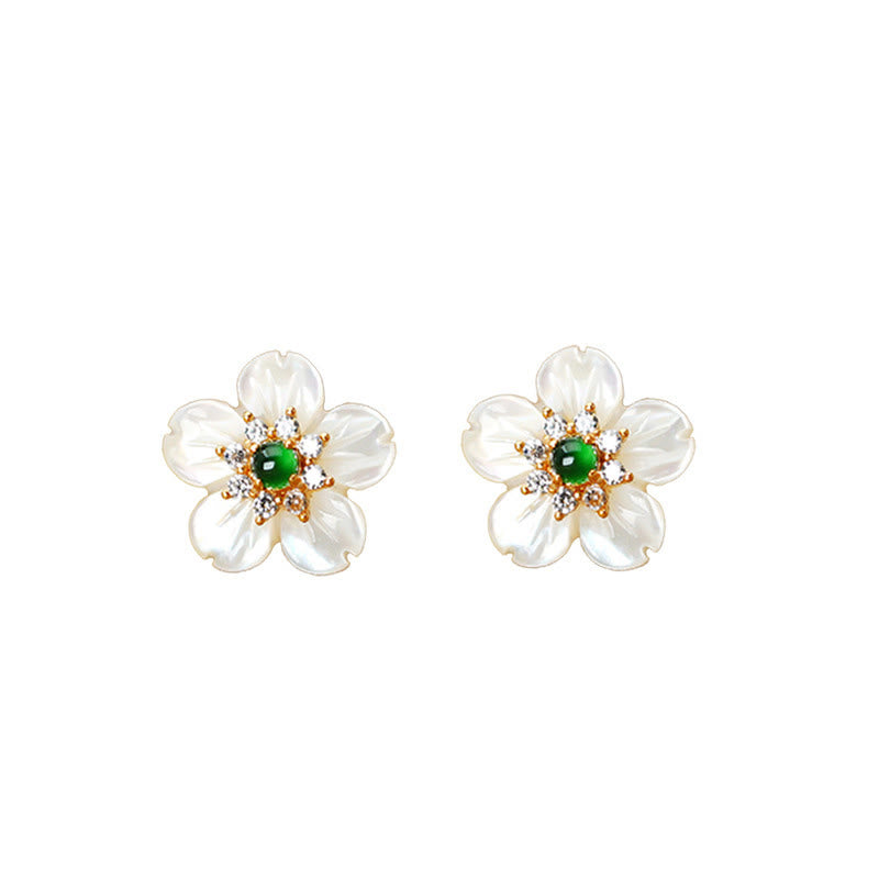 KarmaRipple's 925 Sterling Silver Tridacna Stone Jade Flower Blessing Earrings p10