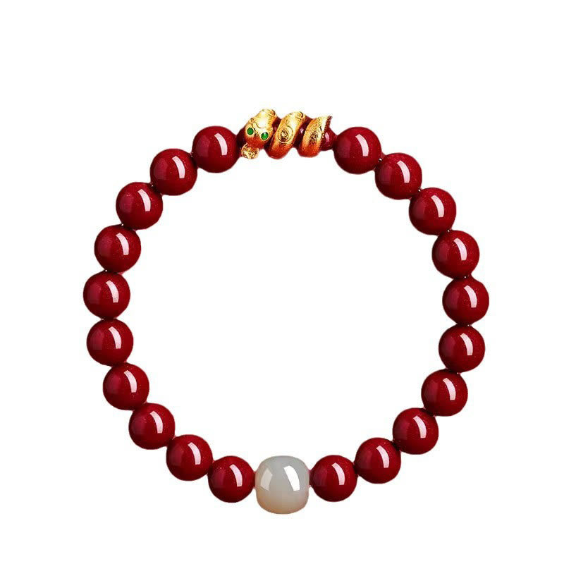 KarmaRipple's Cinnabar Bead Hetian Jade Year Of The Snake Blessing Bracelet p18