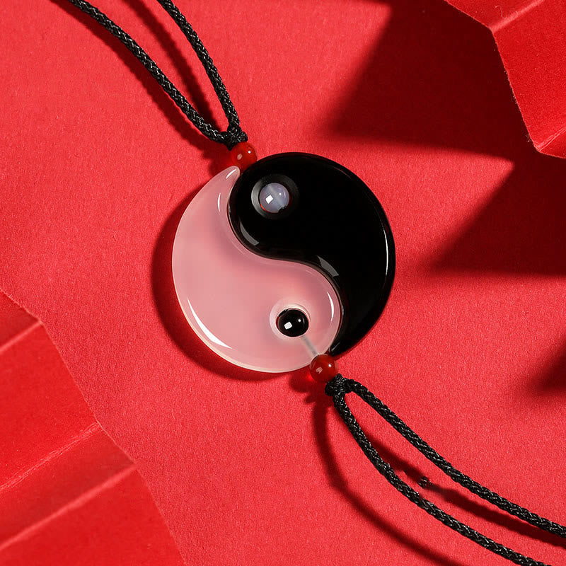 KarmaRipple's Black Onyx Ivory Agate Yin Yang Tai Chi Diagram Fortune Pair Pendant Necklace p1
