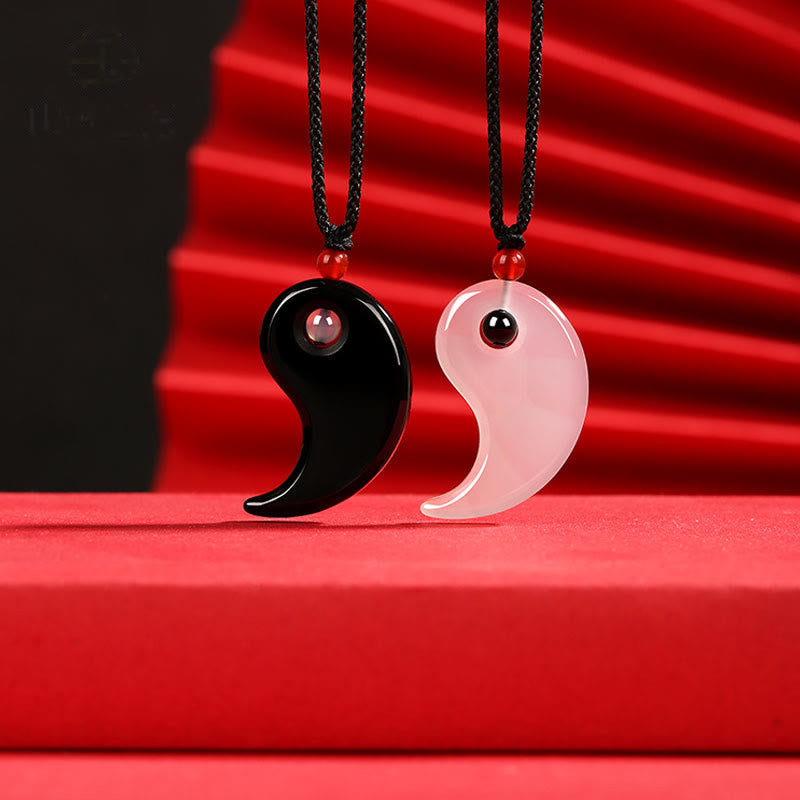 KarmaRipple's Black Onyx Ivory Agate Yin Yang Tai Chi Diagram Fortune Pair Pendant Necklace p4