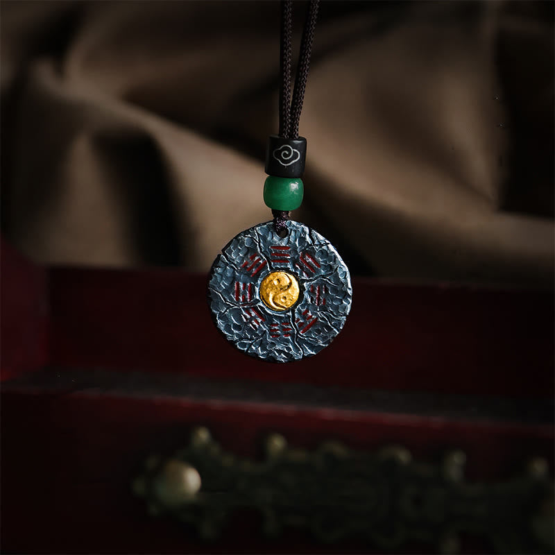 KarmaRipple's 999 Sterling Silver 24k Gold Bagua Tai Chi Yin Yang Design Mountain Ghosts Spend Money Balance Pendant Necklace p1