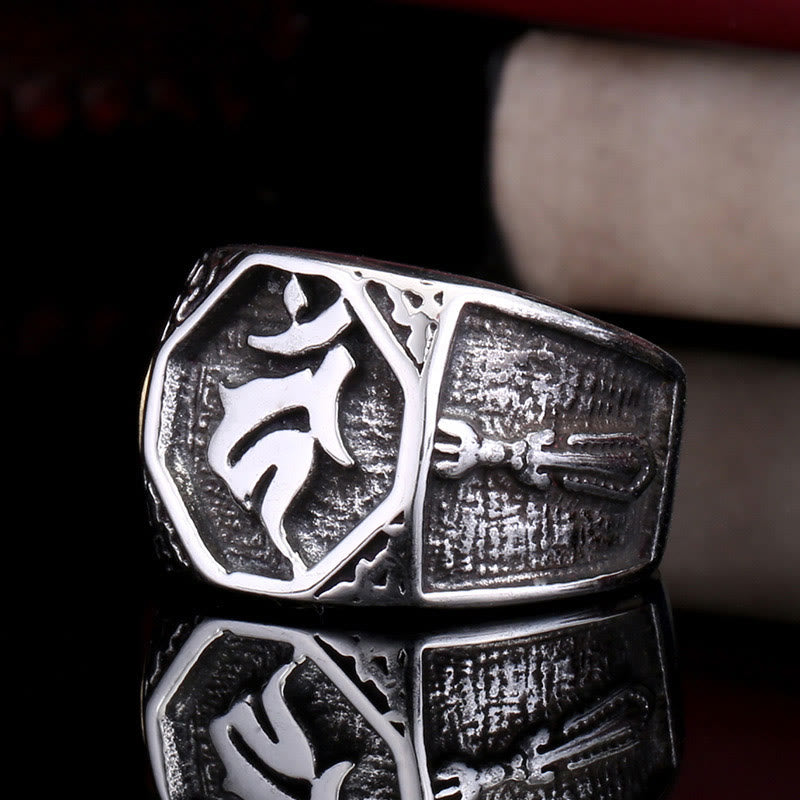 KarmaRipple's Tibetan Titanium Steel Greeting Hand Sword Sign Sanskrit Balance Ring p3