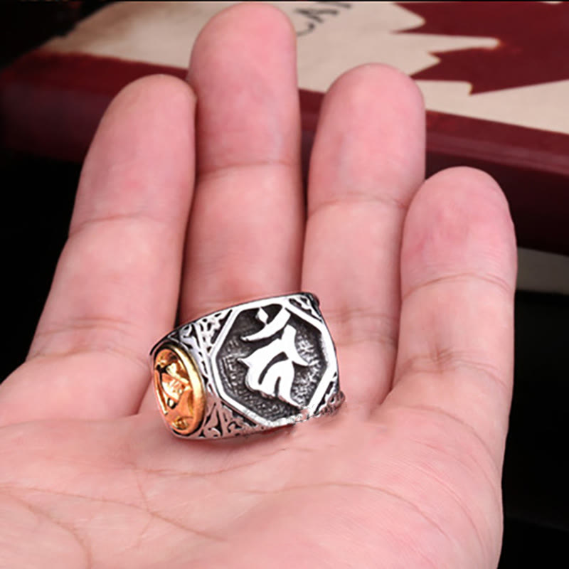 KarmaRipple's Tibetan Titanium Steel Greeting Hand Sword Sign Sanskrit Balance Ring p8