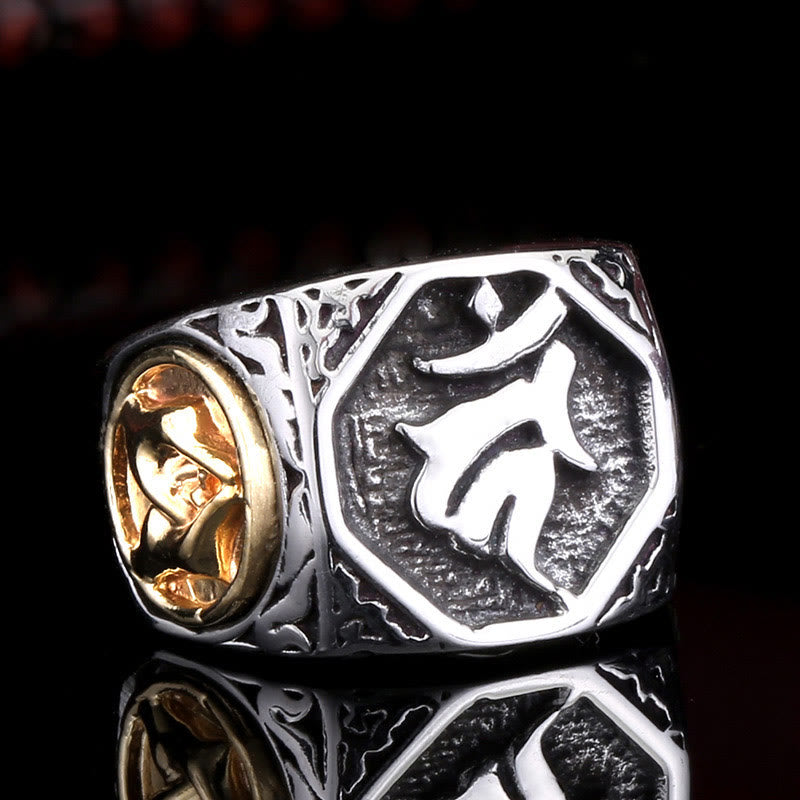 KarmaRipple's Tibetan Titanium Steel Greeting Hand Sword Sign Sanskrit Balance Ring p1