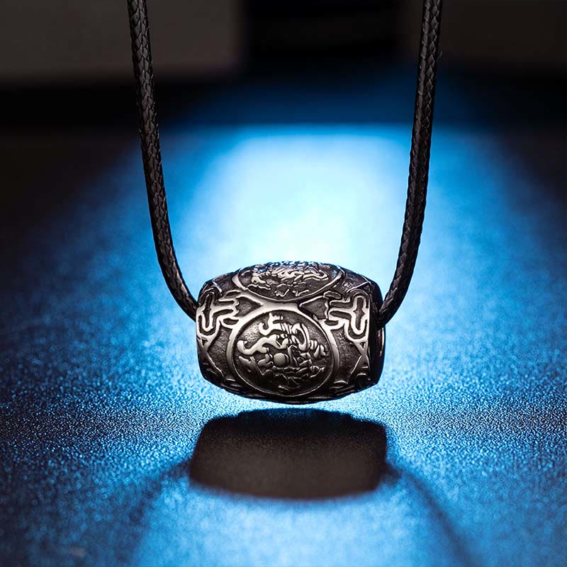 KarmaRipple's Tibetan Om Mani Padme Hum Four Mythical Beasts Titanium Steel Wisdom Pendant Necklace p1