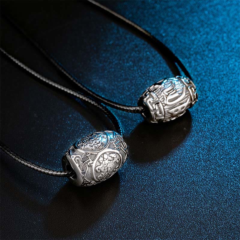 KarmaRipple's Tibetan Om Mani Padme Hum Four Mythical Beasts Titanium Steel Wisdom Pendant Necklace p3