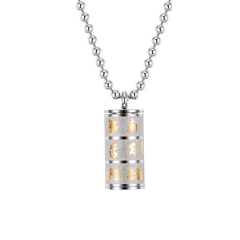 KarmaRipple's Tibetan Om Mani Padme Hum Lotus Pattern Prayer Wheel Titanium Steel Peace Pendant Necklace p18