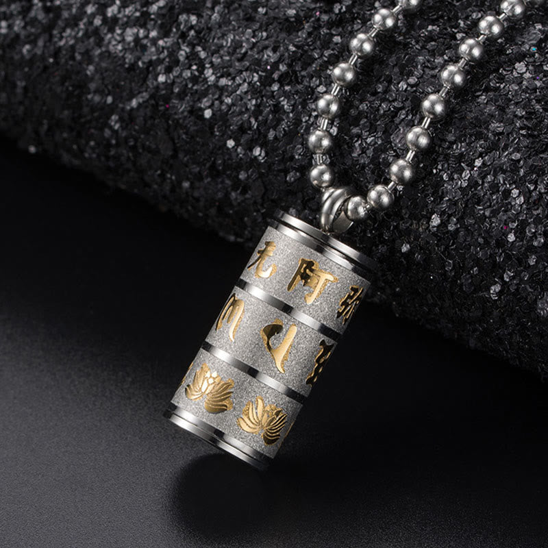 KarmaRipple's Tibetan Om Mani Padme Hum Lotus Pattern Prayer Wheel Titanium Steel Peace Pendant Necklace p12