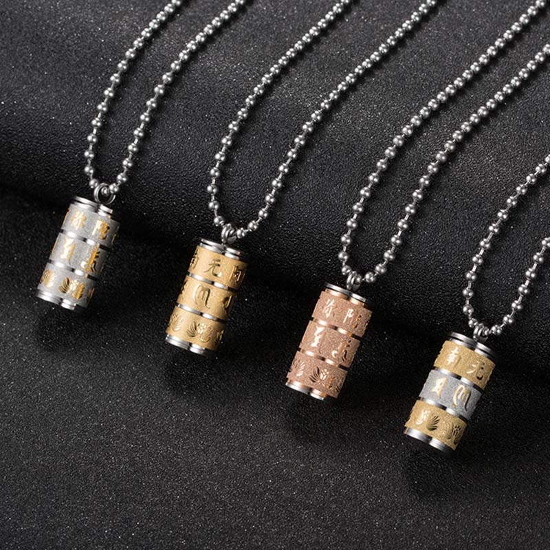 KarmaRipple's Tibetan Om Mani Padme Hum Lotus Pattern Prayer Wheel Titanium Steel Peace Pendant Necklace p13