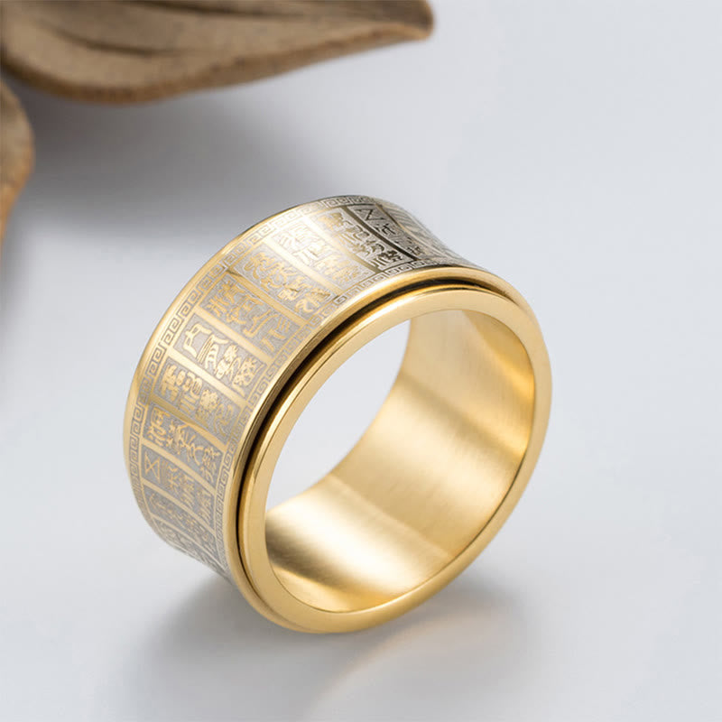 KarmaRipple's Tibetan Seal Script Golden Light Mantra Titanium Steel Spinner Balance Ring p5