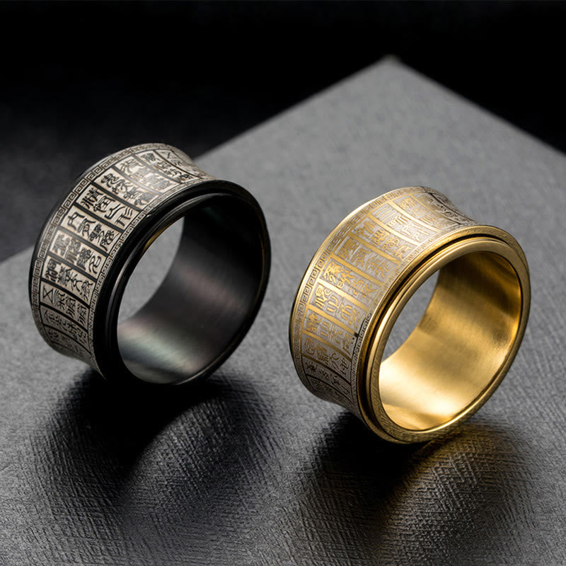KarmaRipple's Tibetan Seal Script Golden Light Mantra Titanium Steel Spinner Balance Ring p15
