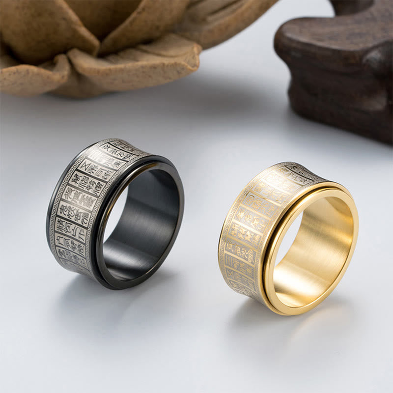 KarmaRipple's Tibetan Seal Script Golden Light Mantra Titanium Steel Spinner Balance Ring p16