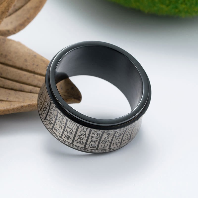 KarmaRipple's Tibetan Seal Script Golden Light Mantra Titanium Steel Spinner Balance Ring p13