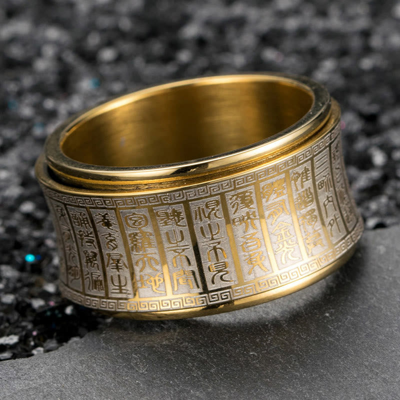 KarmaRipple's Tibetan Seal Script Golden Light Mantra Titanium Steel Spinner Balance Ring p17