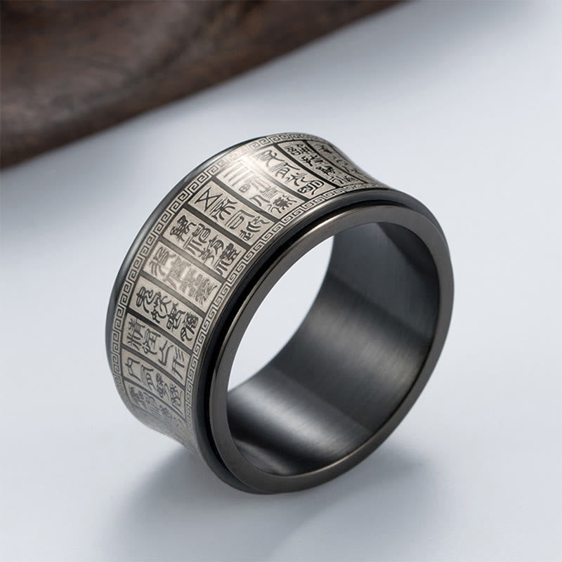 KarmaRipple's Tibetan Seal Script Golden Light Mantra Titanium Steel Spinner Balance Ring p24