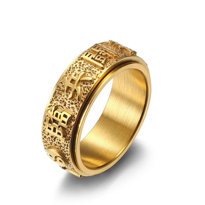 KarmaRipple's Tibetan The Nine-word Mantra Yin Yang Pattern Titanium Steel Spinner Balance Ring p31