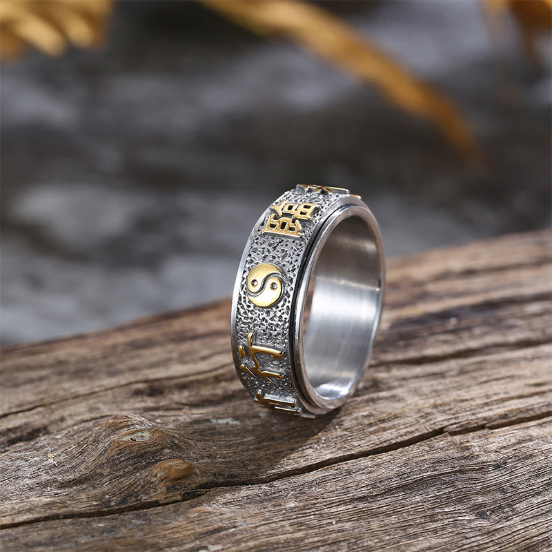 KarmaRipple's Tibetan The Nine-word Mantra Yin Yang Pattern Titanium Steel Spinner Balance Ring p1