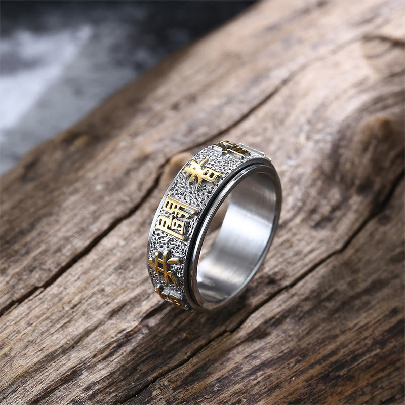 KarmaRipple's Tibetan The Nine-word Mantra Yin Yang Pattern Titanium Steel Spinner Balance Ring p5
