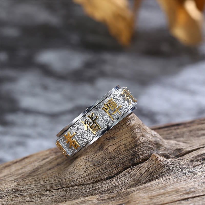 KarmaRipple's Tibetan The Nine-word Mantra Yin Yang Pattern Titanium Steel Spinner Balance Ring p4