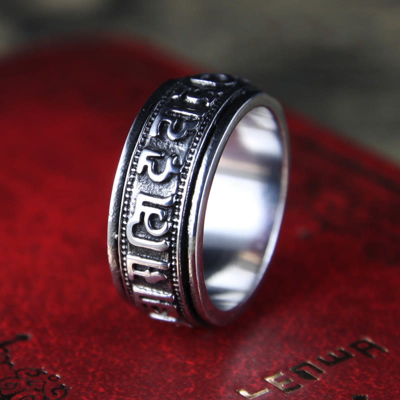 KarmaRipple's Tibetan Om Mani Padme Hum Titanium Steel Spinner Balance Ring p1
