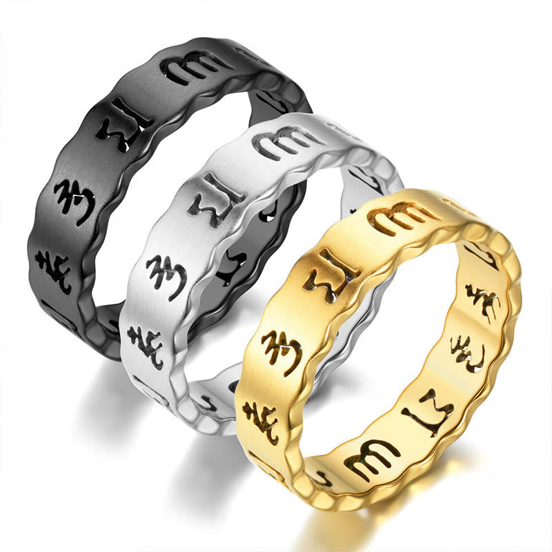 KarmaRipple's Tibetan Hollow Om Mani Padme Hum Titanium Steel Balance Ring p9