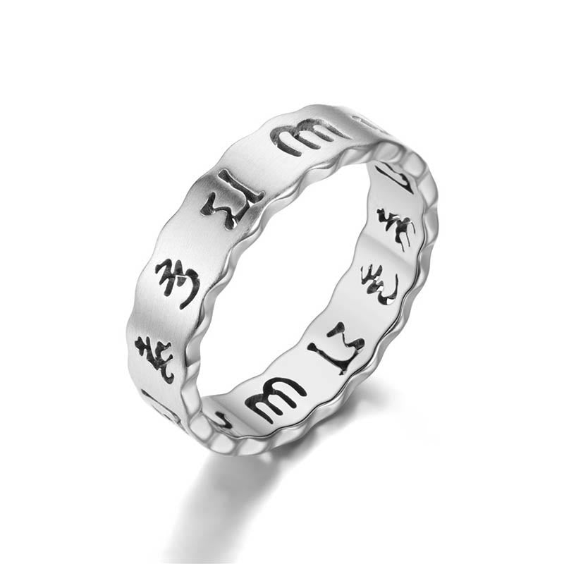 KarmaRipple's Tibetan Hollow Om Mani Padme Hum Titanium Steel Balance Ring p13