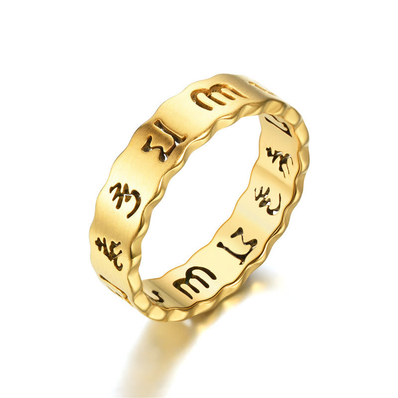KarmaRipple's Tibetan Hollow Om Mani Padme Hum Titanium Steel Balance Ring p19