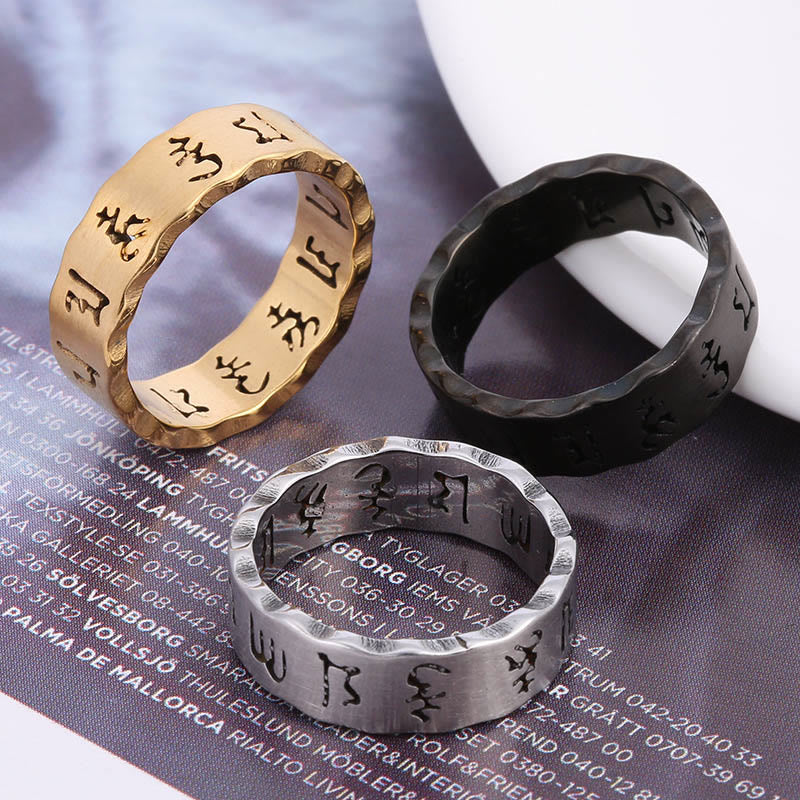 KarmaRipple's Tibetan Hollow Om Mani Padme Hum Titanium Steel Balance Ring p10