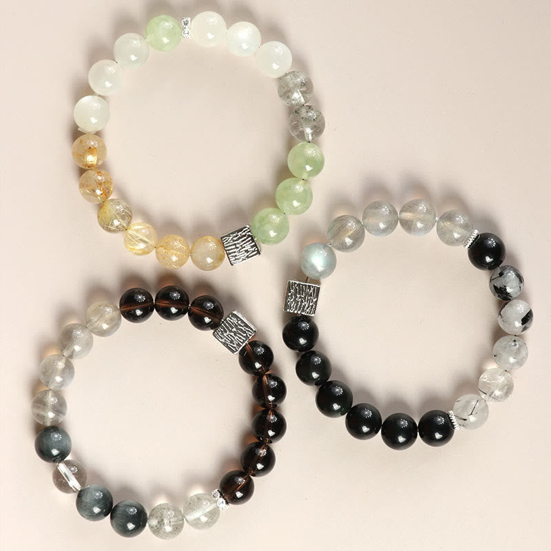 KarmaRipple's Black Obsidian Black Rutilated Quartz Moonstone Cube Strength Bracelet p12