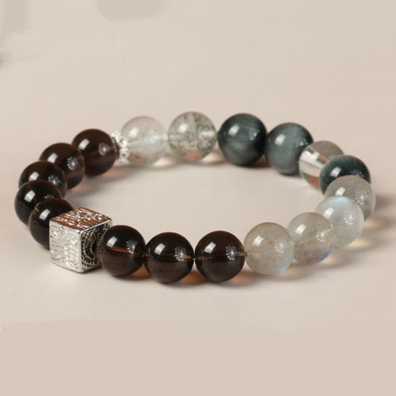 KarmaRipple's Black Obsidian Black Rutilated Quartz Moonstone Cube Strength Bracelet p16
